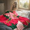 Xmas Poinsettia Flannel Blanket Warm Soft Halloween Christmas Decorative Couch Warm Cozy All-Season Gift