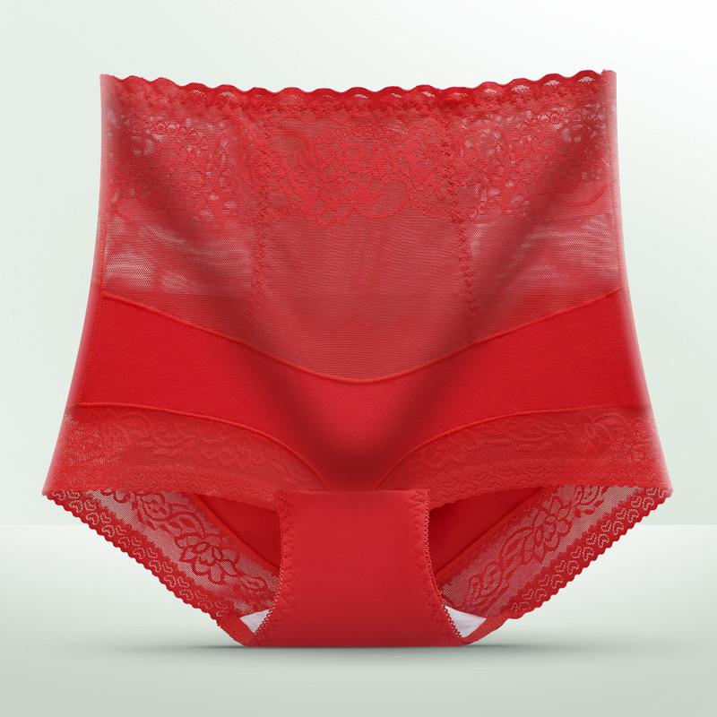 Blondeundertøy Dame Høy midje Truser Mage Antibakteriell skritt Sexy Pustende Utsparing Stor størrelse Rumpe Løft Dame Trekanttruser