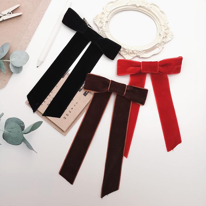 Lystrfac Vintage Schwarzes Samt Schleife Haarspangen für Frauen Langes Band Haarnadel Einfache Top-Klammer Damen Haarklammern Haaraccessoires