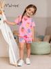 Malwee Girls' Summer Two-Piece Set: Cute European & American Round Neck Short Sleeve Outfit