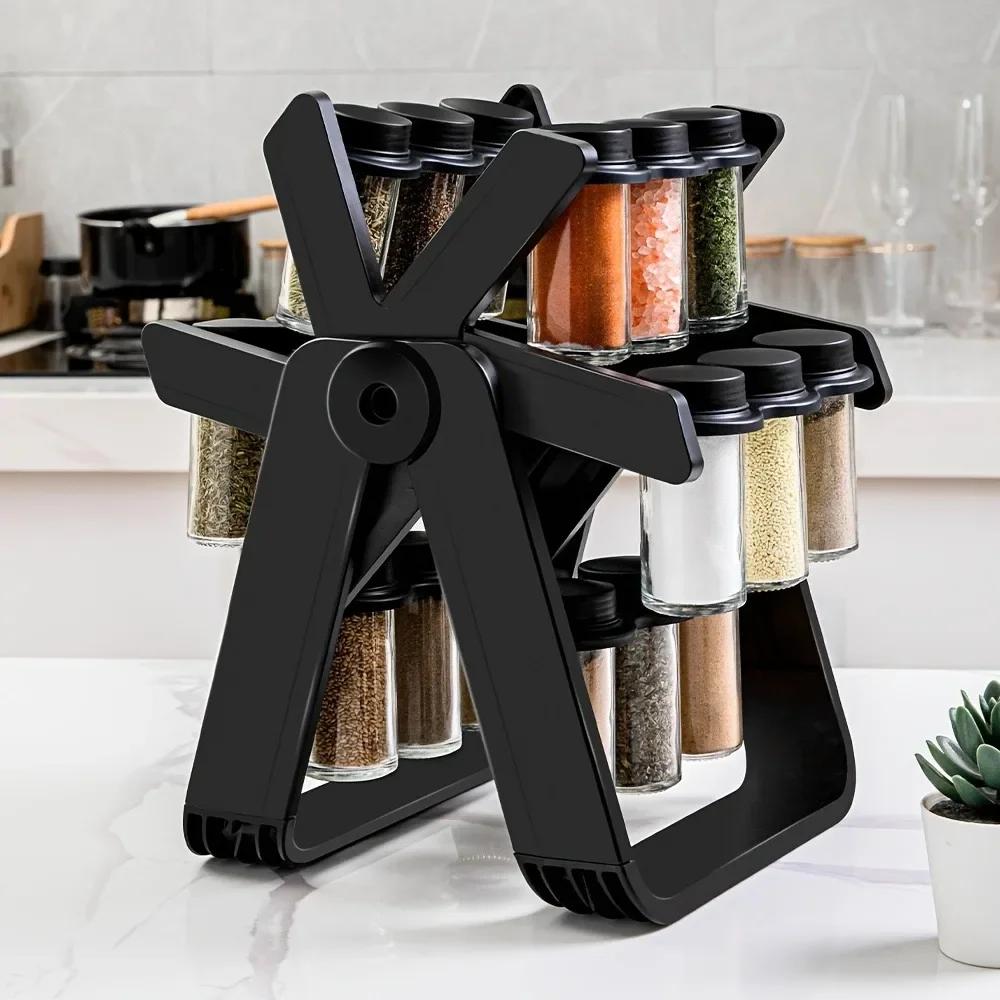 Rotating Glass Spice Rack Set Spice Storage Rack Household Rotating Storage Stable Convenient Storage Rack for Easy Retrieval