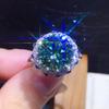 Eight Hearts & Arrows Moissanite Open Ring PT950 - Full Pave Blue-Green, 2 Carats 