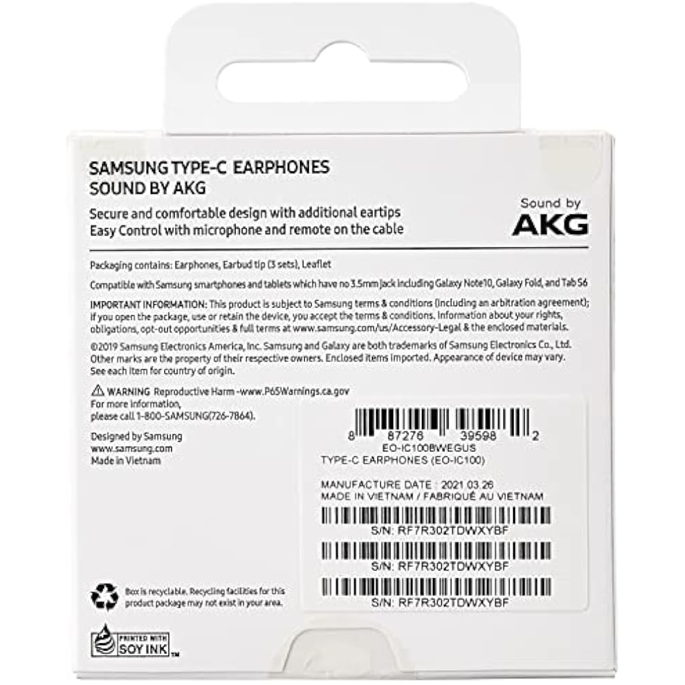 SAMSUNG EO-IC100 Earphones White Tuned by AKG/Galaxy Galaxy Earphones USB Type C [Parallel Import...