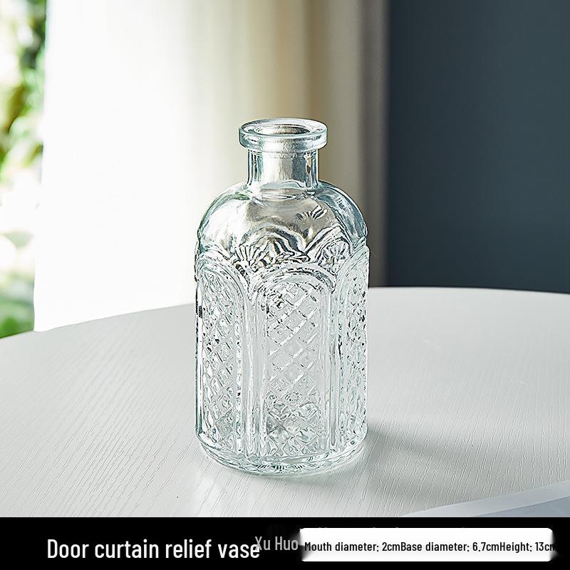 Europäische Relief-Glasvase für Wohnzimmer-Blumenarrangements - Transparentes Hydrokultur-Ornament