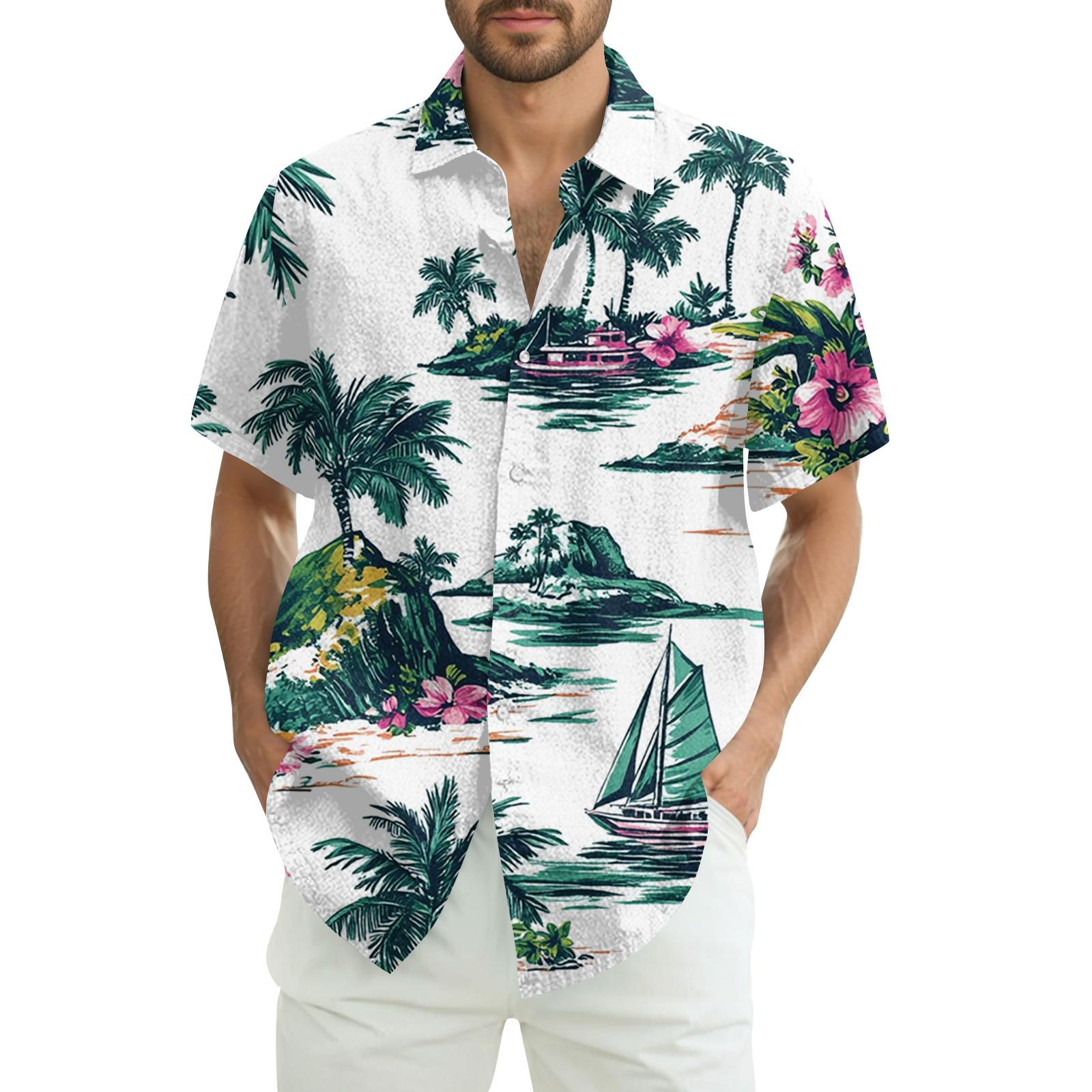 

Men s Casual Fashion Printed Short-Sleeve Shirt XL білий