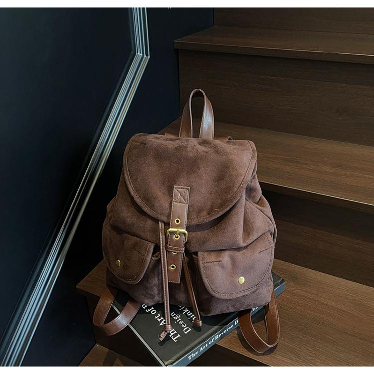 

Casual retro suede women s backpack 2025 new commuter large capacity backpack college style small schoolbag