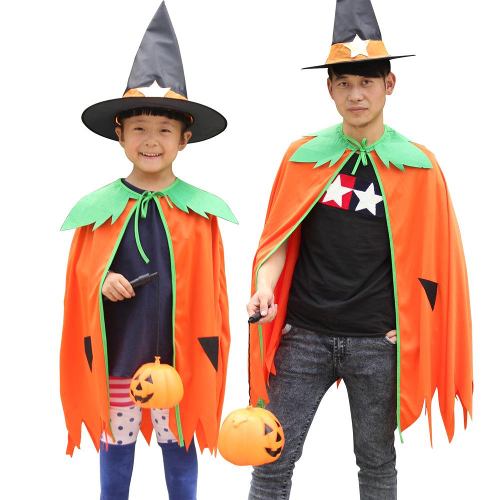 Halloween Pumpkin Costume for Kids and Adults: Masquerade Dress-Up Cloak and Outfit for Parent-Child Performance