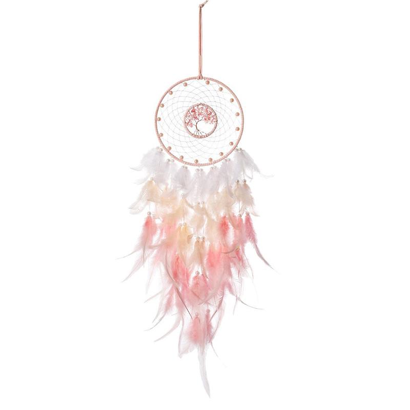 Caça-sonhos Rosa Vintage Sino de Vento Ornamento Pendurado Decoração de Casa Indiano Pedra Natural Árvore da Vida Caça-sonhos Decoração de Parede