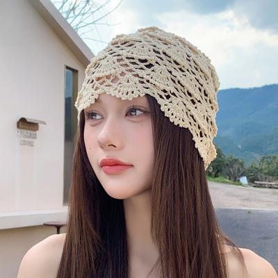 Chapeau Femme Printemps Été Fin Motif Coquillage Tricoté Main Creux Ample à Enfiler