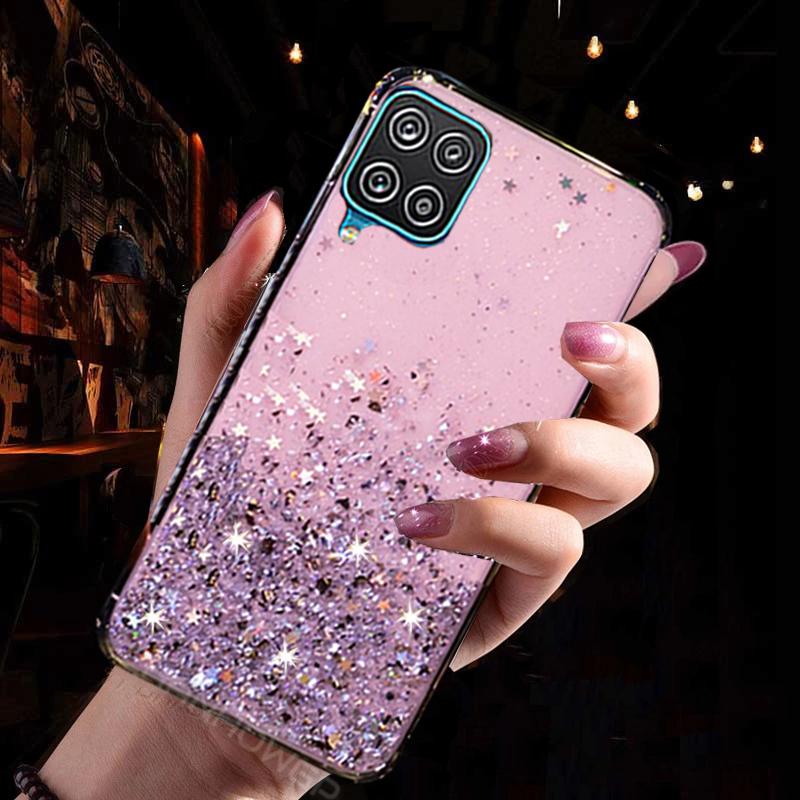 Colorful Glitter Epoxy Soft Case For Samsung Galaxy A12 A32 A42 A52 A72 5G Bling Star TPU Back Cover For Samsung S21 S30 Plus Ultra Phone Case Bumper