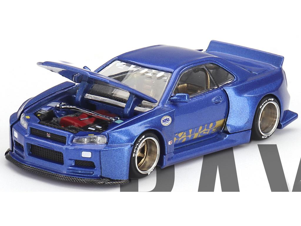 Kaido House Nissan Skyline Kaido Works Shinjuku V2 by Mini GT In Blue 158 GT-R (R34)