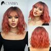 Ombre blondă perucă sintetică Bob scurtă pentru femei cu breton, auriu alb, ondulat, cosplay, păr natural rezistent la căldură Lolita