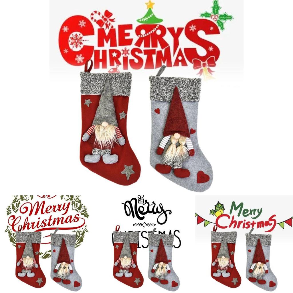 Creative Nordic Forest Santa Dolls And Red Christmas Socks Gift Bags For Festive Decor