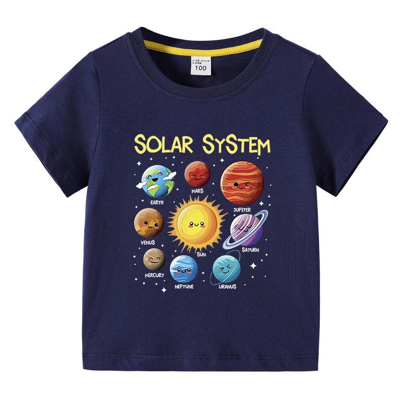 Kids Shortsleeved Tshirt Solar System Graphic Printing Summer Childrens Comfortable Tees Boys Girls ONeck Tops Clothing Gift