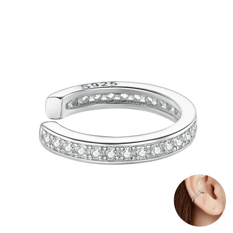 BAMOER 925 Silver Mono Clip Earrings for Girl CZ Platinum Plated Ear Cuffs Non Piercing for Women Wedding Party Jewelry