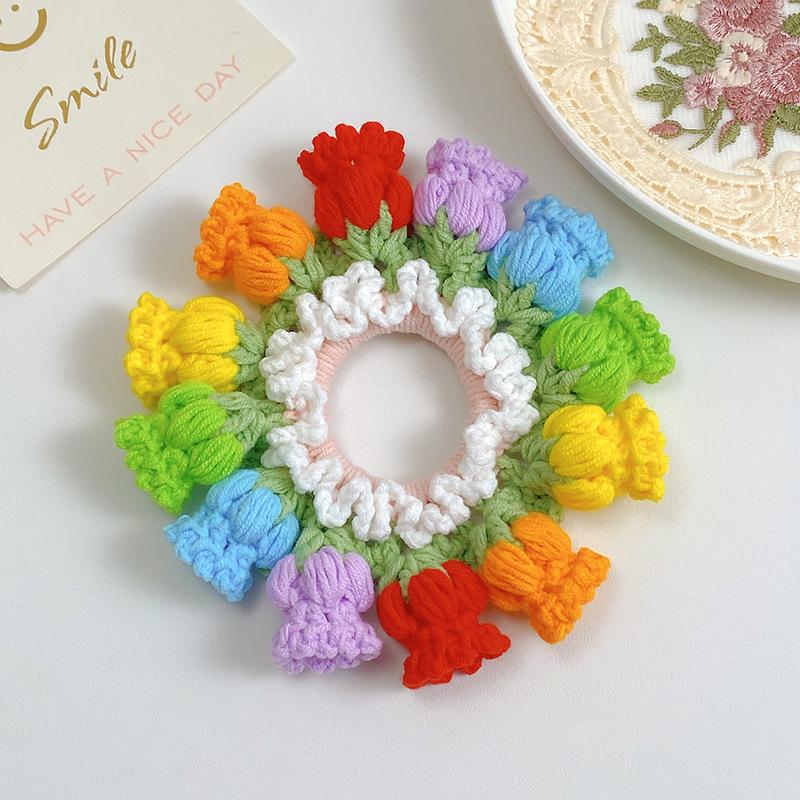 Women'S Spring And Summer Pure Handmade Crochet Flower Ponytail Headband, Meatball, Scalp Tendon Hair Rope