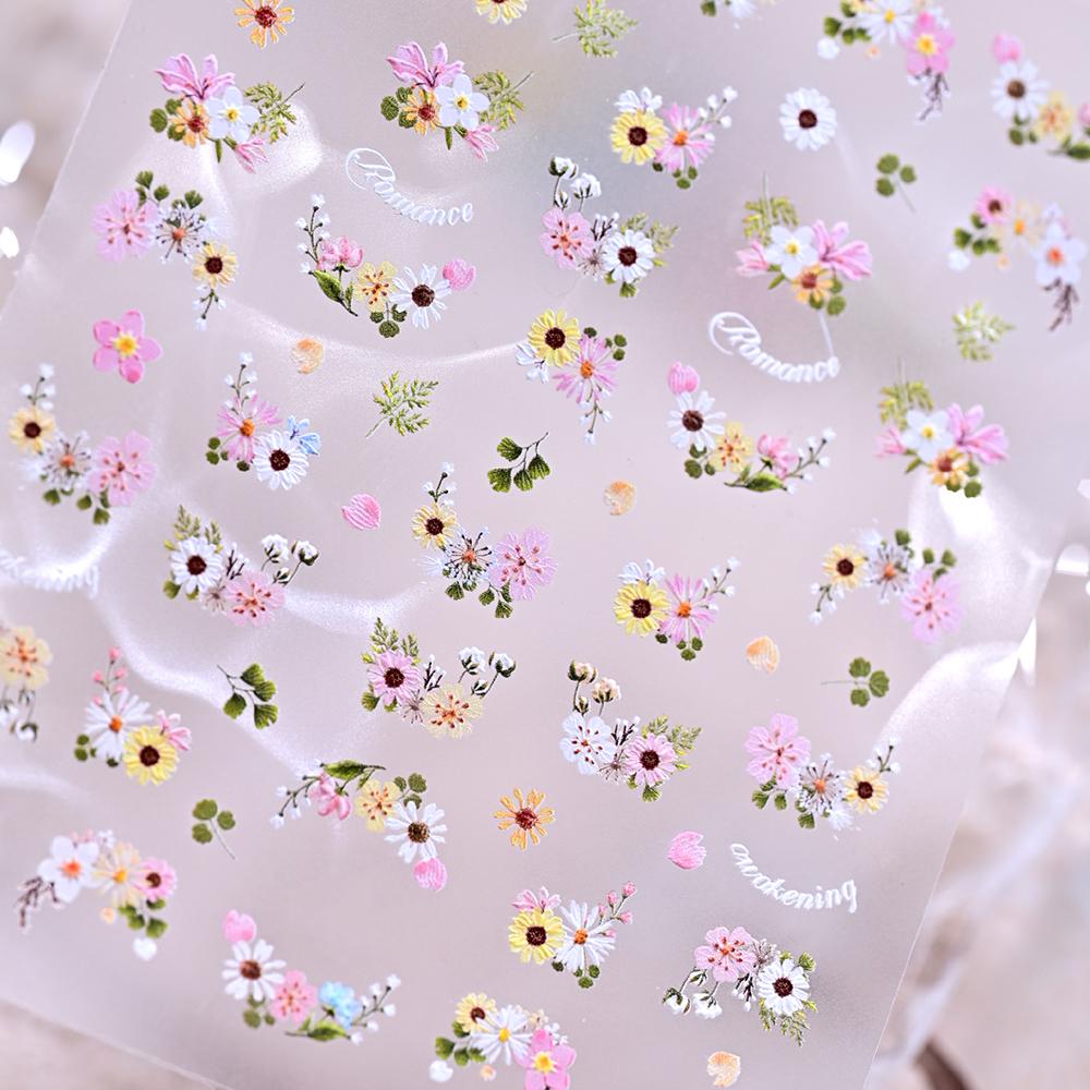 1pcs 5D Bronzing Gold Flower Nail Stickers Cute Mini Sunflower Daisy Nail Decals Self-Adhesive Little Wildflowers Nail Decora