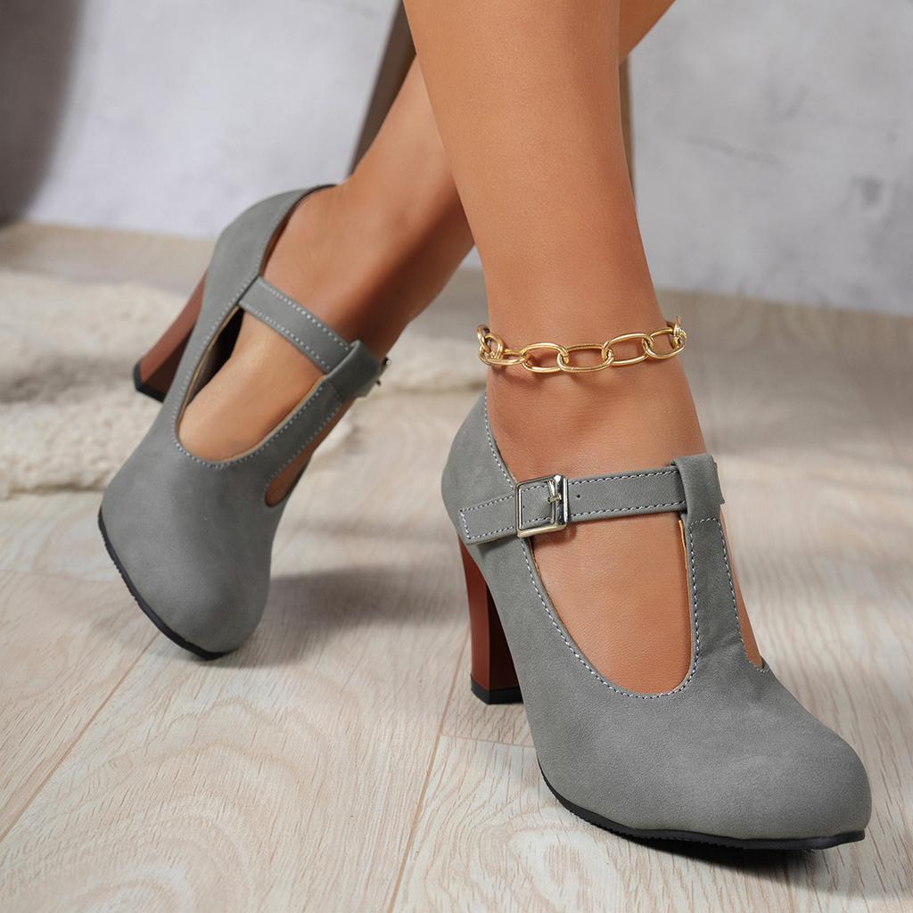 New Style High-heeled Women's Round-toe Thick-soled Shoes in Large Size