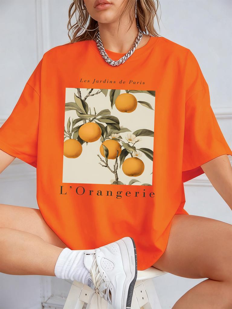 Fresh Oranges Fruits Print Short Sleeve TShirts Womens Summer Cotton Tee Shirts Loose ONeck Soft Tops Casual Womans Clothes