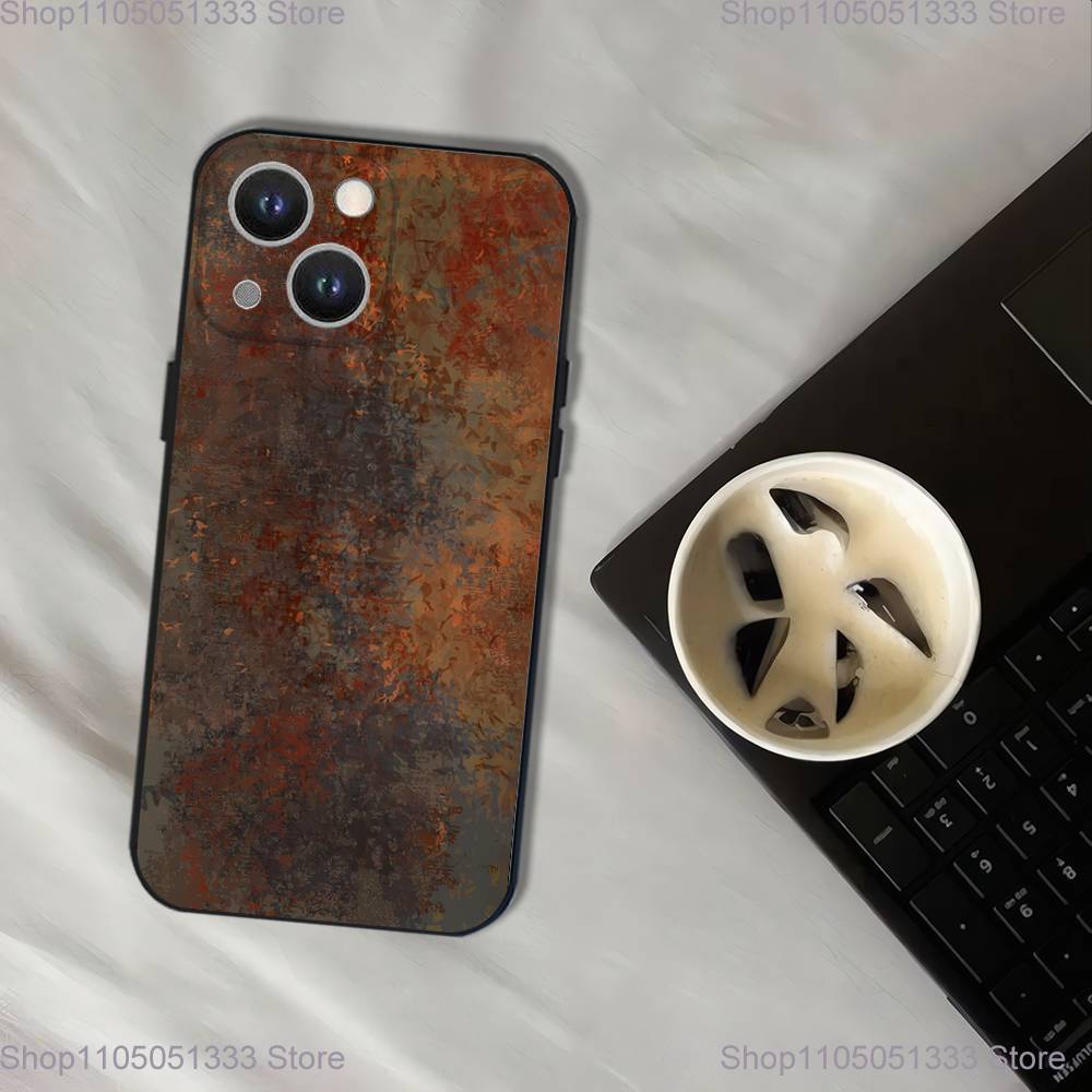 Retro Industrial Style Rusty Phone Case For iPhone 17,16,15,14,13,12,11,Pro,XS,Max,XR,Plus,E,SE4,Mini Black Soft Cover