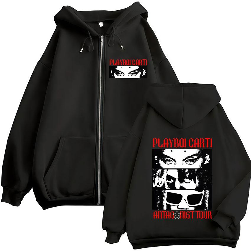 

Rapper PLAYBOI CARTI ANTAGONIST Tour Zipper Hoodie Men s Hip Hop Loose Pullover Oversized Coats Sweatshirt Fans Streetwear M чорний