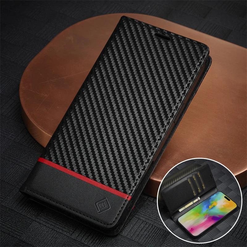 Etui For Samsung Z Fold6 Carbon Fiber Magnetic Flip Case on for Samsung Galaxy Z Fold3 Fold5 Fold 4 5G Soft Leather Wallet Funda