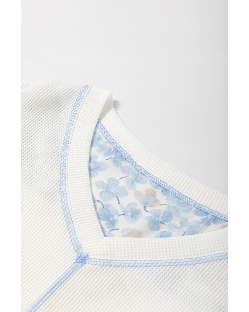 Azura Exchange White Abstract Floral Patchwork Batwing Sleeve V Neck Blouse