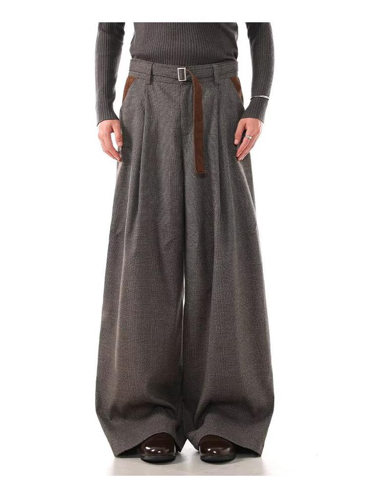 

Cross2026 Stylish Houndstooth Suede Belt Pleated Trousers 2XL коричневый