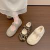Fairy Wind Leopard Print Velvet Mary Jane Shoes Women's Bread Shoes Gentle Warm Fluffy Shoes Wear Cotton Shoes