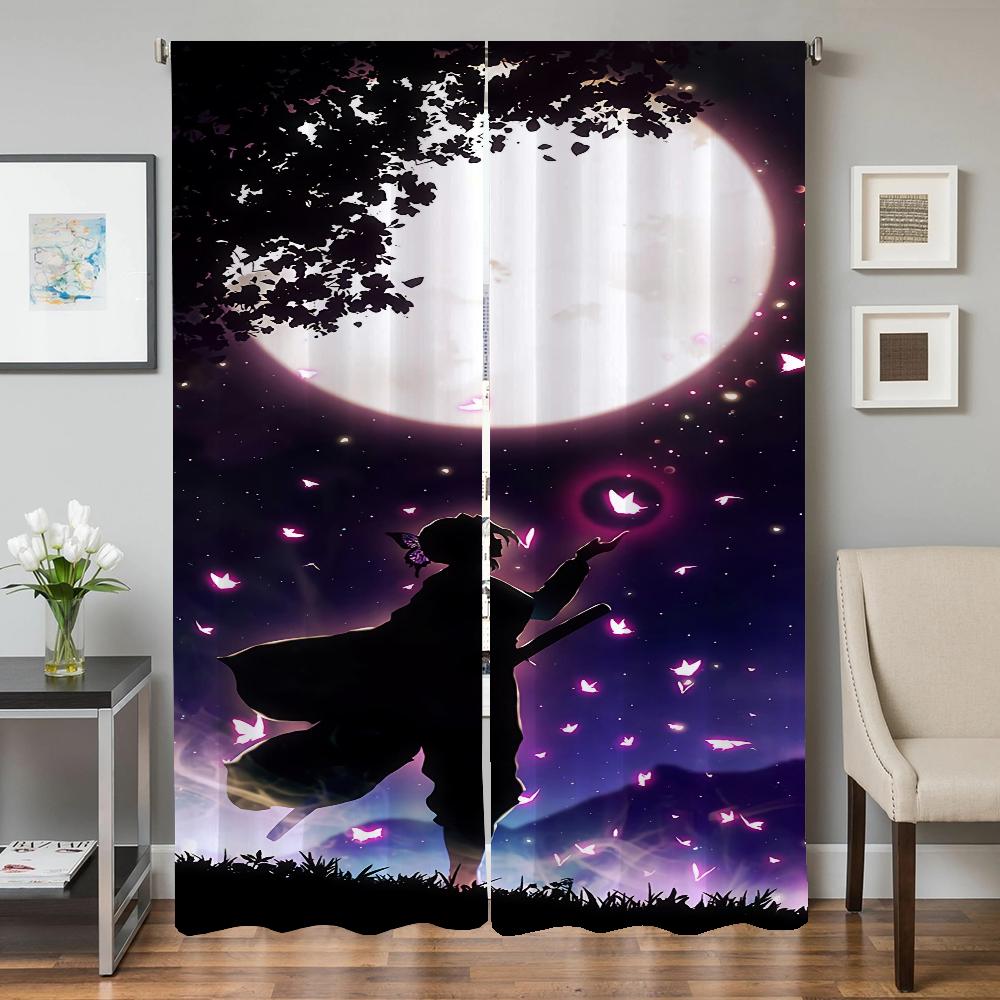 Window Kitchen Curtains for Living Room 2 Pieces Blackout Curtains Door Curtain D-demon S-slayer Partition Bedroom Decoration
