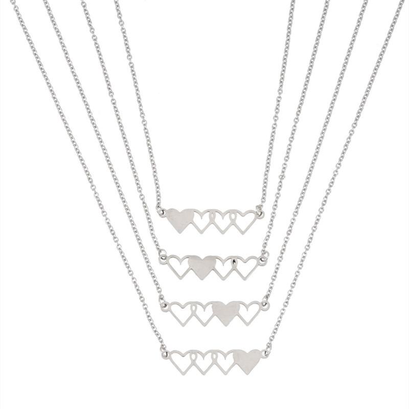 4Pcs/5Pcs Sister Heart-shaped Short Necklaces Stainless Steel Best Friend Necklace Suitable for 4 Sisters or 5 Sisters