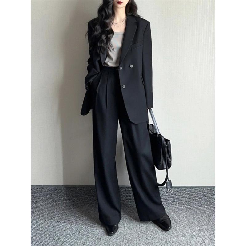 

Plus Size Women s Casual & Formal Two-Piece Suit with Wide-Leg Pants 5XL чорний