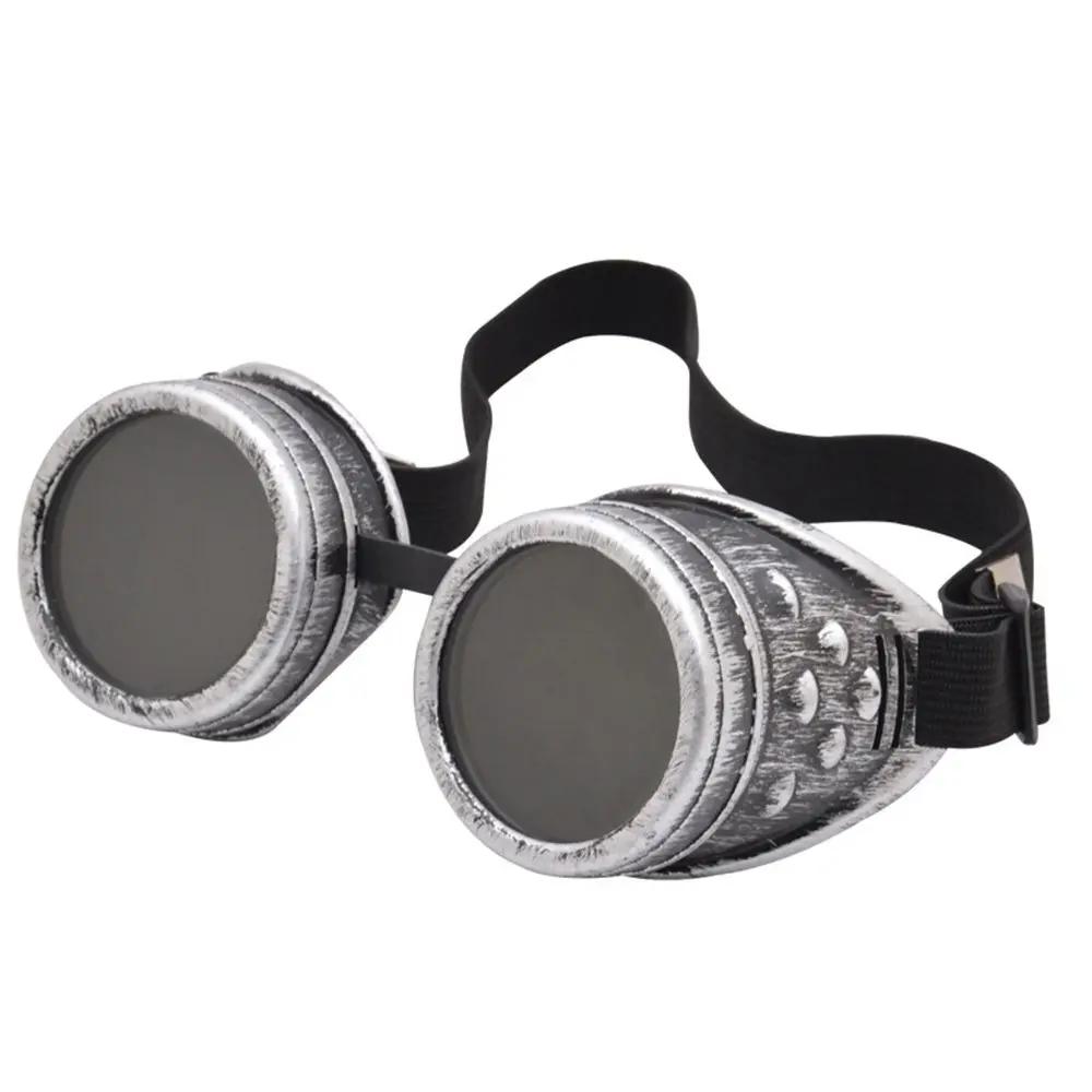 Steampunk Motorcycle Goggles with Spiked Rivets Vintage Round Cosplay Sunglasses for Welding and Cyber-Goths