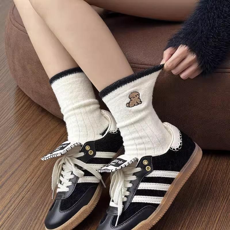 Cute Cartoon Puppy Plush Socks Women'S Autumn And Winter New Plush Thickened Medium Tube Socks Sleep Socks With German Training Shoes