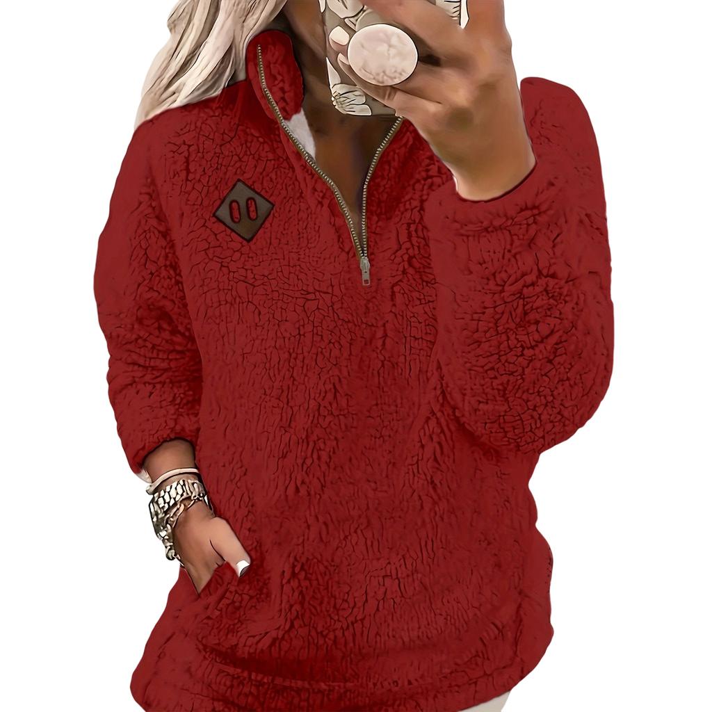 Ladies' Fashionable And Comfortable Half Zipper Solid Color Long Sleeved Casual Top