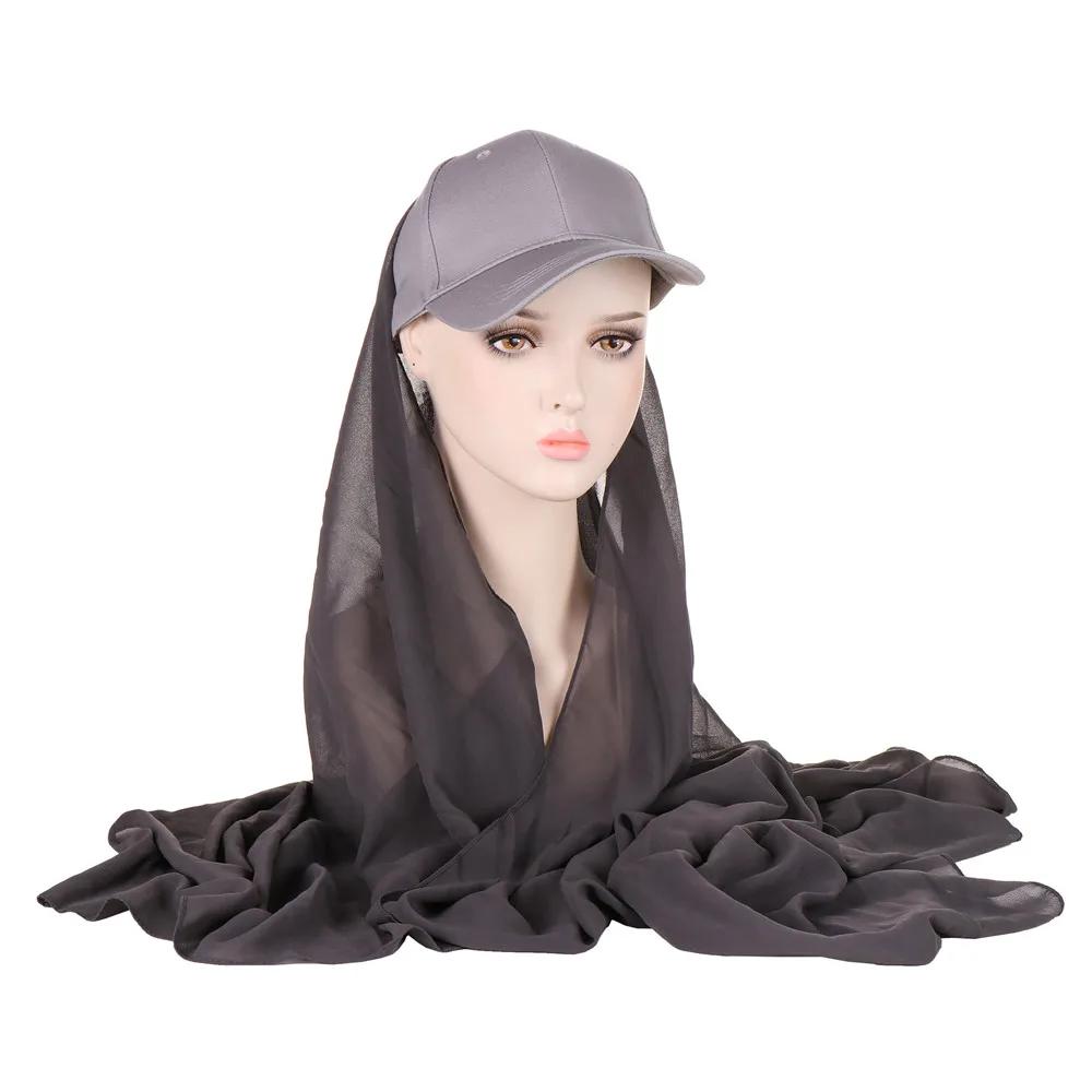 Bubble Pearl Chiffon Shawl with Baseball Cap Hat Wrap Veil Instant Hijabs Bandana Turban Muslim Women Ready To Wear Head Scarf