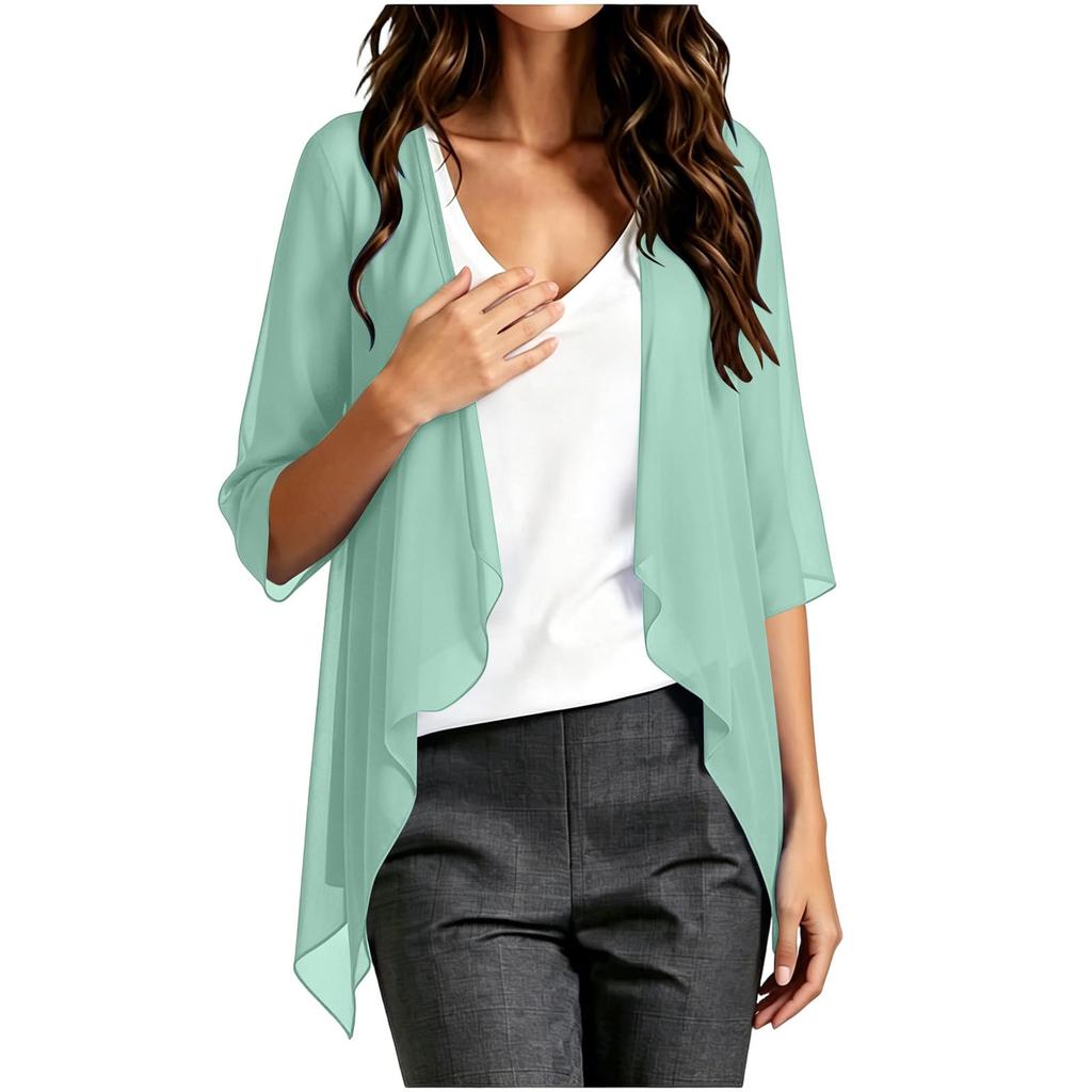Women Lightweight Chiffon Cardigan Open Front Loose Fit Summer Half Sleeve Casual Outerwear Top for Outdoor