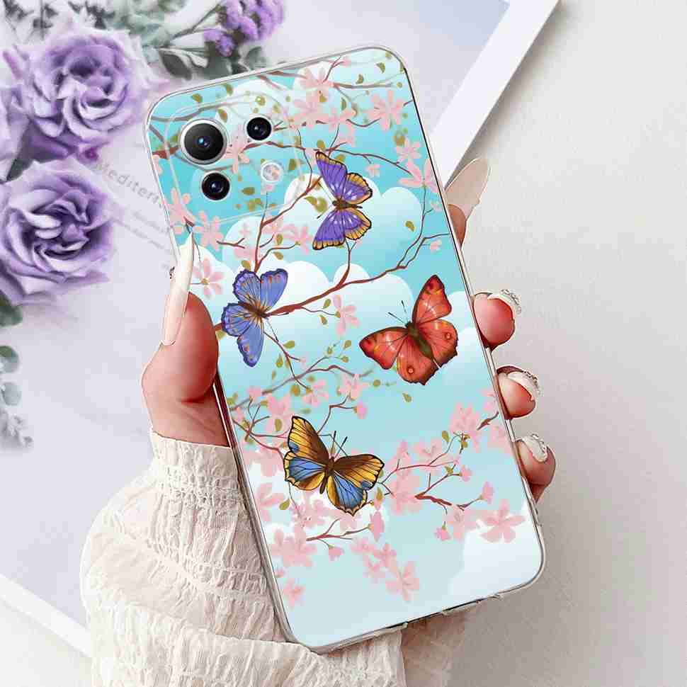 For Xiaomi Mi 11 Lite 4G Case M2101K9AG Colorful Flower Butterfly Soft Silicone TPU Cover For Xiaomi Mi 11Lite 5G 6.55" Bumper