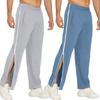Mid-Rise Men Sweatpants Elastic Waistband Pockets Splicing Color Wide Leg Side Zipper Tear