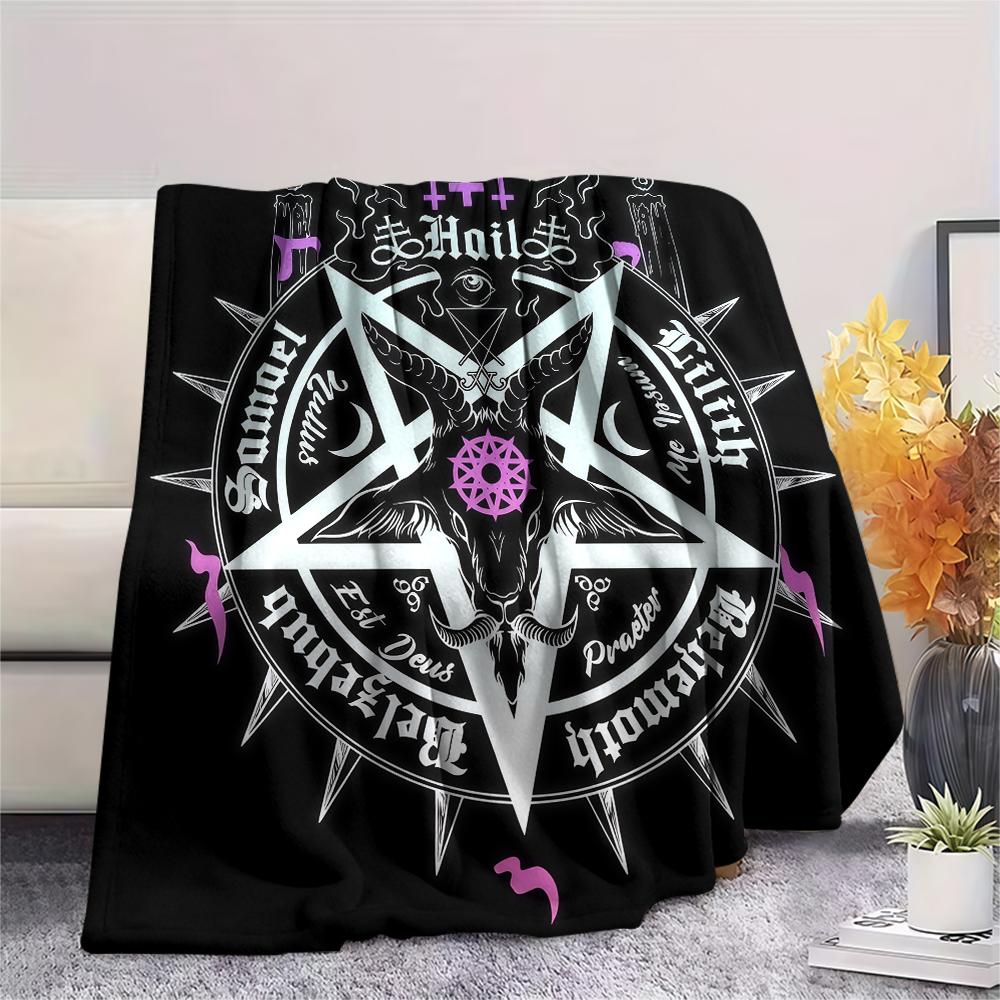 1PC Satan Symbol Print Flannel Blanket, High Quality All Seasons, Home Decor, Warmth and Comfort, Perfect for Christmas Gifts