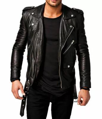 Stilvolle Jacke Herren Schwarz Slim Fit Biker Echtes Lammleder Handgefertigt Leder Motorrad