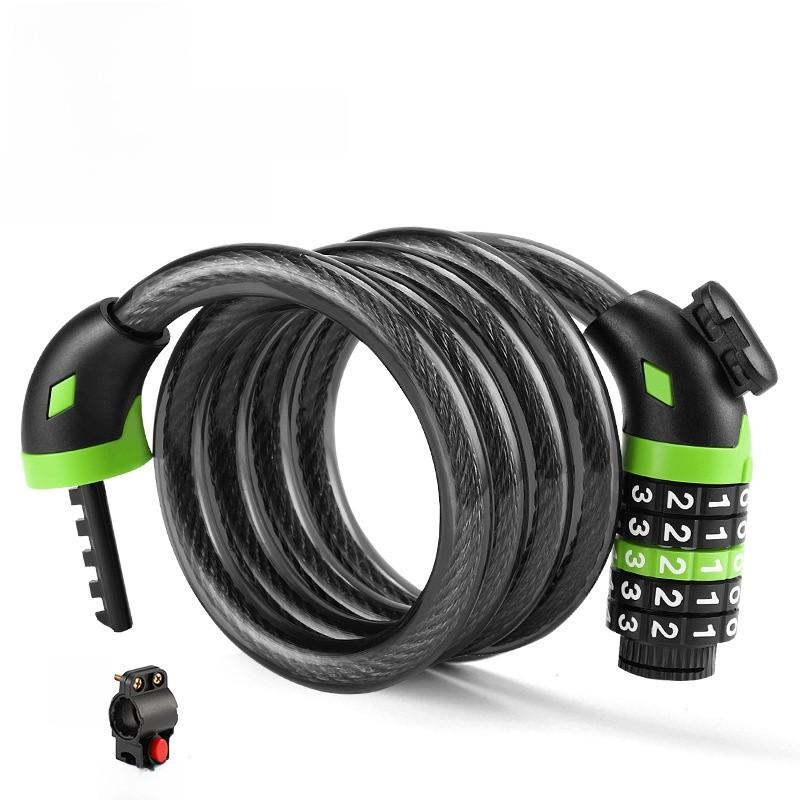 

Mountain Bike Lock With Steel Cable And Combination Lock For Cycling Safety зелений