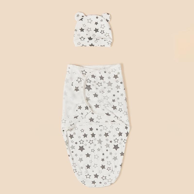Anti-kick Cotton Baby Blanket Set with Matching Hat Soft Breathable Sleepsack 0-3 Months Newborns Wrap Towel & Bonnet