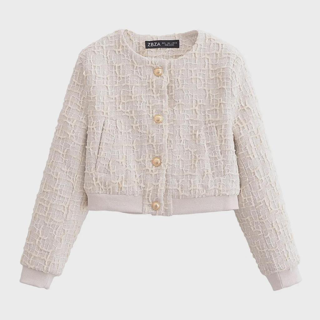 2024 Summer Women's Solid Color Textured Short Pilot Jacket