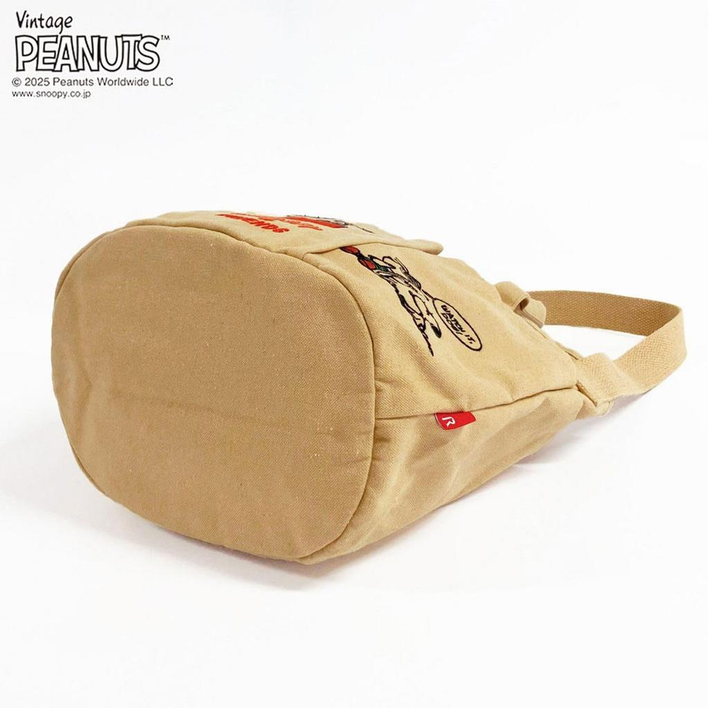 Snoopy Embroidered Small Tote Bag with Shoulder Strap IP Deli Pockets Peanuts 0C 8421 [Rootote] (01 Ivory)