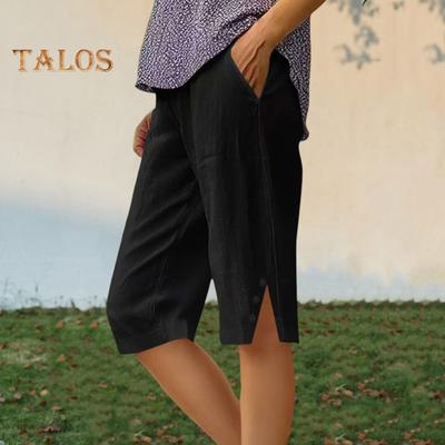 Women Shorts Elastic Waist Wide Leg Casual Short Pants with Pockets Solid Color Loose Fit Work School Daily Shorts