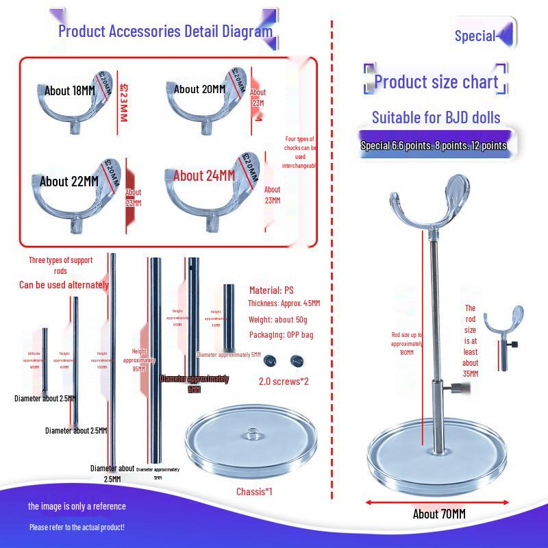 BJD Doll Adjustable Clear Acrylic Display Stand for 6/6.8/12-inch Figures