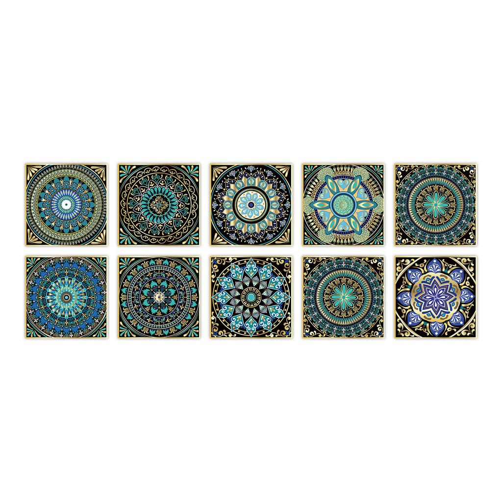 10 Pieces Of Mandala Flower Brick Self-Adhesive Wall Sticker Waterproof Oil-Proof Kitchen Living Room Wall Decoration European Crystal Tile Sticker