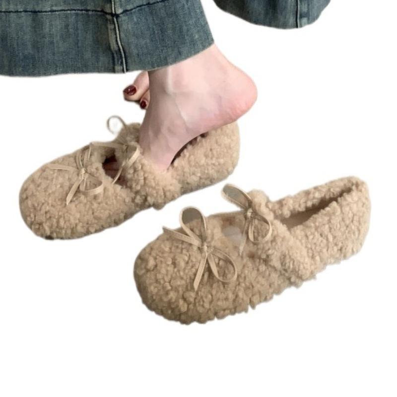 Fashion Bow Women Flats Suede Shoes Fur Loafers Short Plush Sport Shoes Casual 2025 Winter New Fashion Woman Sneakers Walking Zapatos