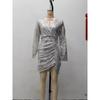 Ladies Summer Sexy Deep V Long Sleeve Slim Dresses